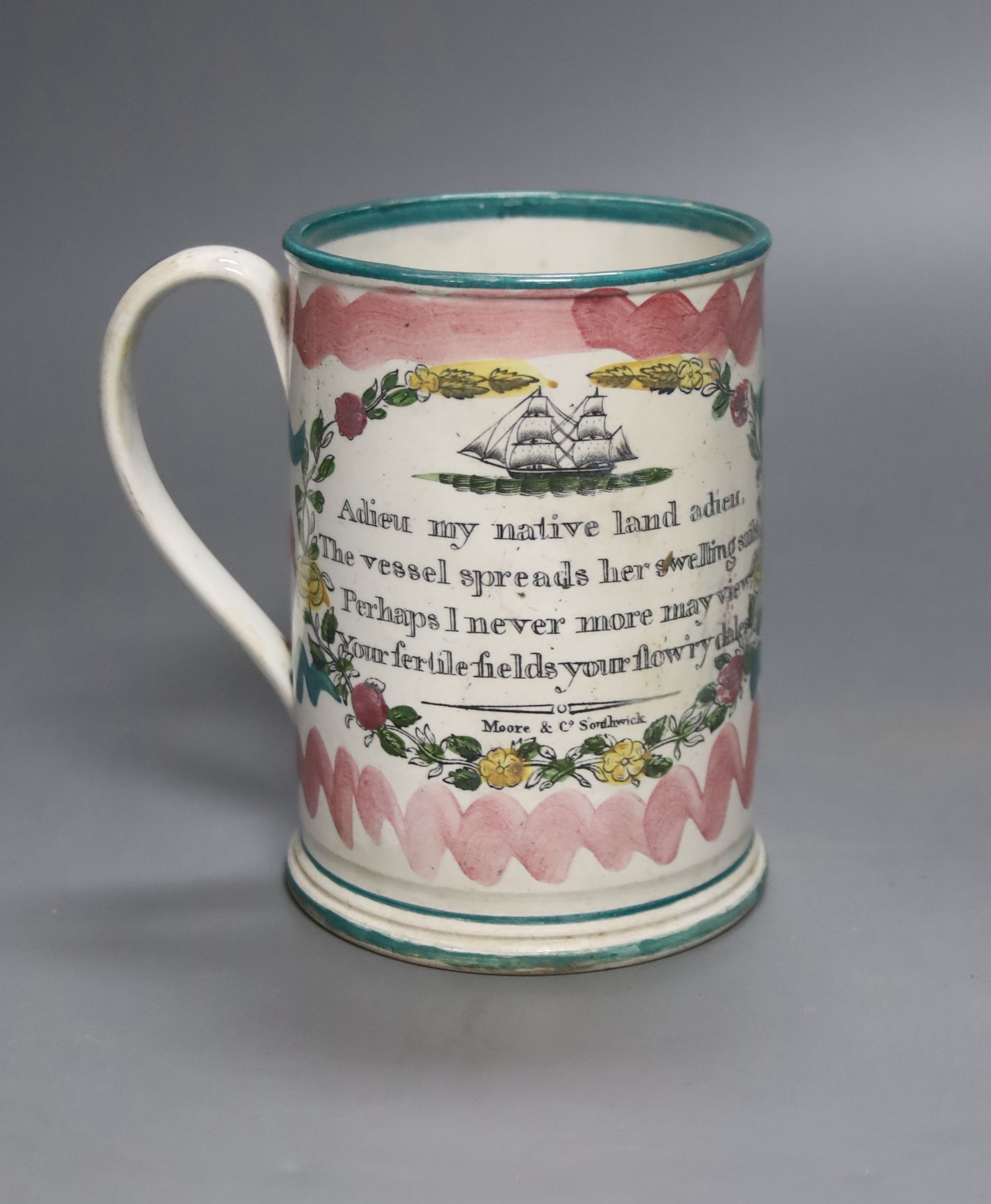 An early 19th century Sunderland pearlware ’frog’ mug, height 12.5cm